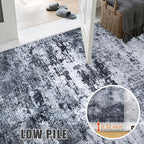 Round Area Rug for Living Room: 5 ft Washable Modern Abstract Soft Thin Rug Indoor Floor No Slip Stain Resistant Carpet for Bedroom Dining Room Farmhouse Nursery Home Office - Black