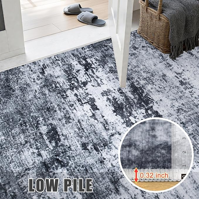 Washable Area Rug 3x14 Entryway Rug: Washable Modern Abstract Soft Thin Rug Indoor Floor No Slip Stain Resistant Carpet for Bedroom Dining Room Farmhouse Nursery Home Office - Black