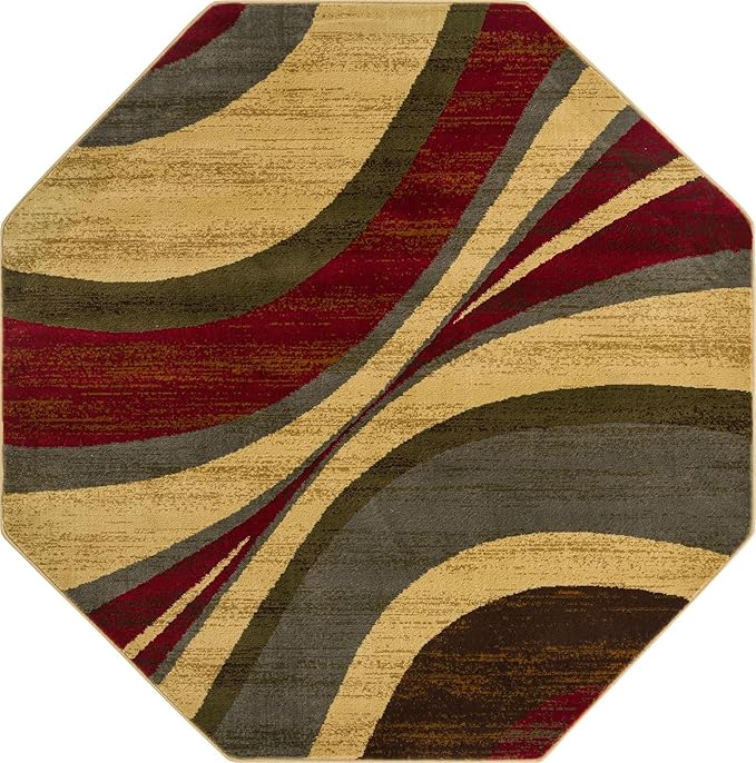 Unique Loom Barista Collection Area Rug - Ngada (6' 1" Octagon, Beige/Red)