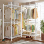 Raybee Clothes Rack with Cover,Clothing Racks for Hanging Clothes Heavy Duty,Portable Closet with Shelves,Adjustable,Loads 905 LBS,White,75" W*17.8" D*77" H