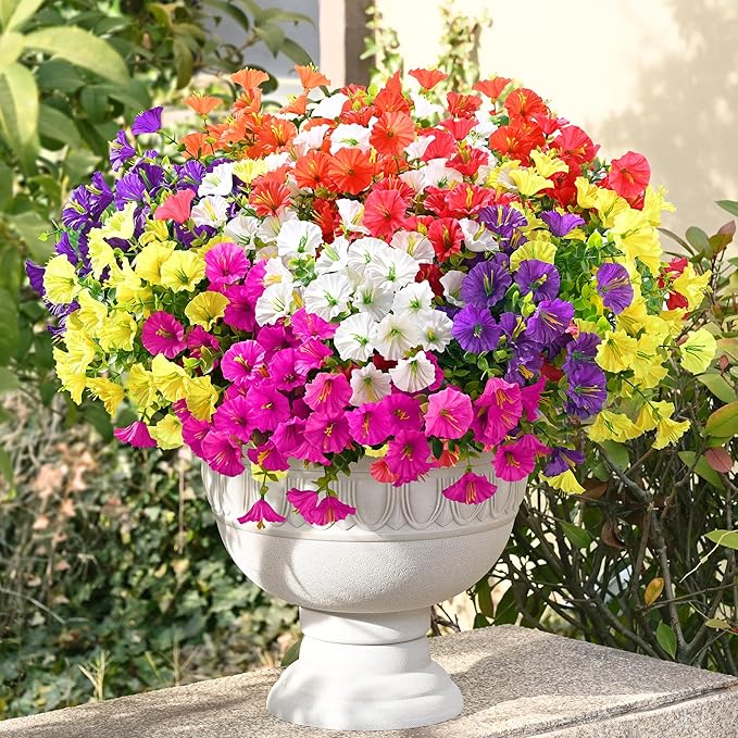 Waipfaru Artificial Flowers for Outdoors, 24 Bundles Faux Plants Outdoor, UV Resistant Artificial Plants Outdoor, Silk Petunias Fake Flowers for Outside Home Decor Planter Porch Decoration, Mix Color