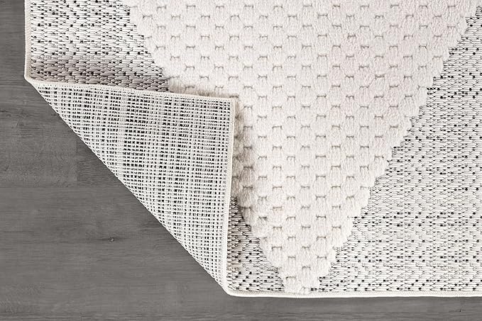 Modern Micro Loop Indoor Runner Rugs for Living Room Bedroom Kitchen Geometric Triangle White 2x7 Luxury Durable Low and High Pile Non-Shedding Stain Resistant Soft Area Carpet 2 x 7