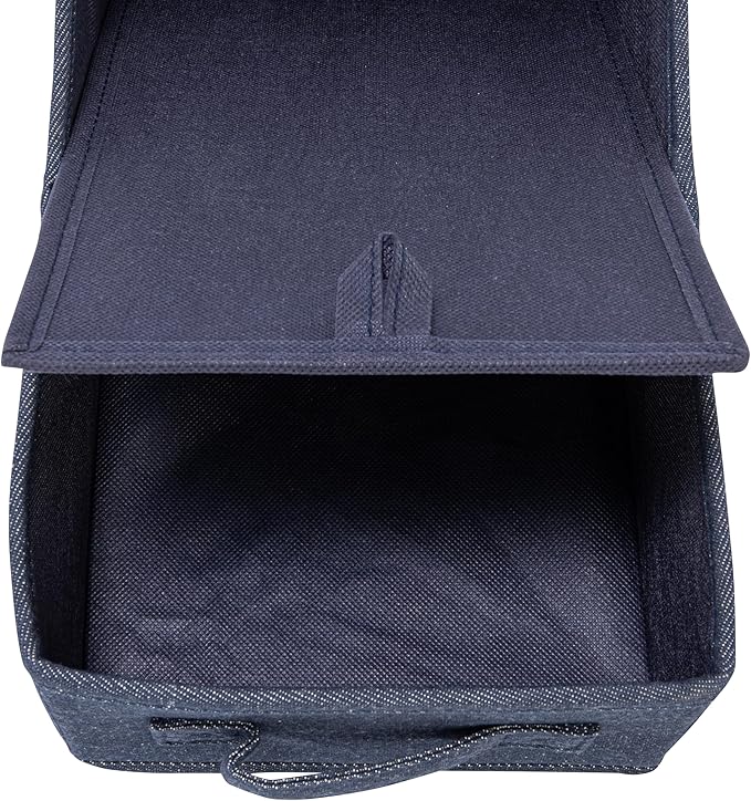 Collapsible Cotton Blend Rectangular Storage Drawer with Handle, Set of 2, Denim