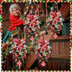 Lyrow 4 Pcs Cordless Prelit Christmas Artificial Swags 24" Xmas Stairway Swag Teardrop Trim Christmas Staircase Decoration Battery Operated Garland for Indoor Outdoor Railing Decor