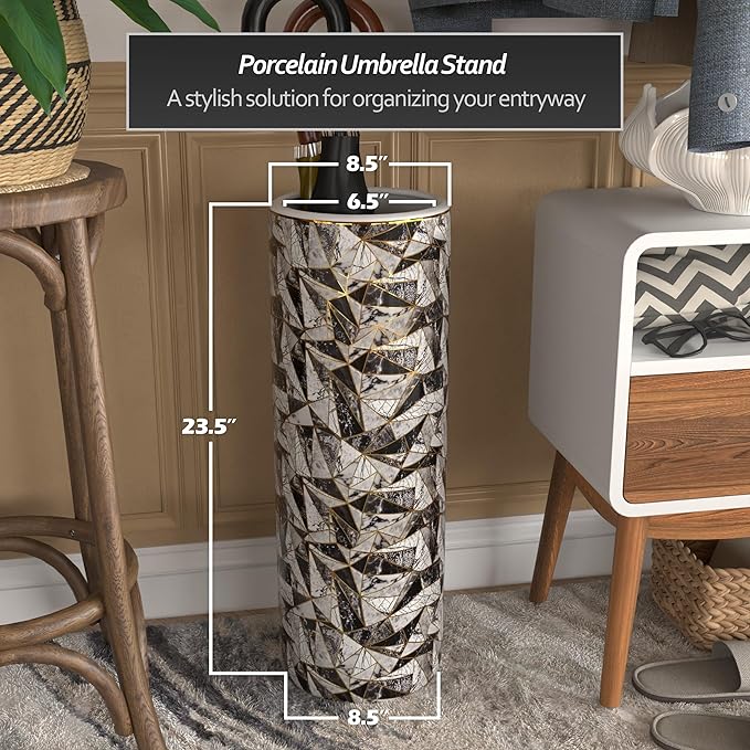 Red Lantern 24" Marble & Gold Design Umbrella Stand