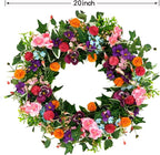 WreathDream Spring Summer Wreaths for Front Door Pansy Wreath with Pink Cherry Blossoms,Small Ball Bhrysanthemum for Indoor Outdoor Farmhouse Home Porch Wall Window Festival Wedding Decor