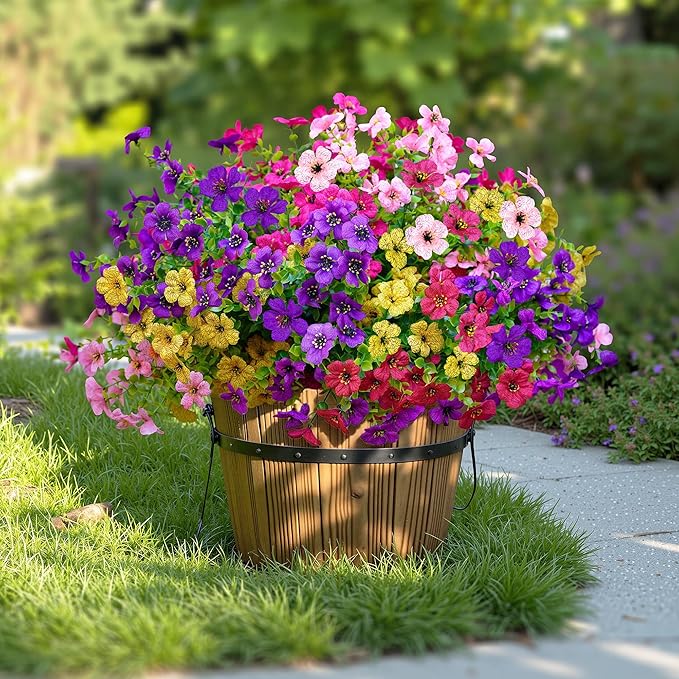 Artificial Faux Flowers Plants for Outdoors Outside Spring Summer Decoration,12 Bundles Silk Daisy Realistic Fake Flowers Plant Greenery UV Resistant for Planters Porch Patio Garden Home(6 Multicolor)