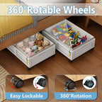 Under Bed Storage Containers with Wheels, Larger Bamboo Wood Under Furniture Storage Containers with Dust Bags，Rolling for Shoes Clothes