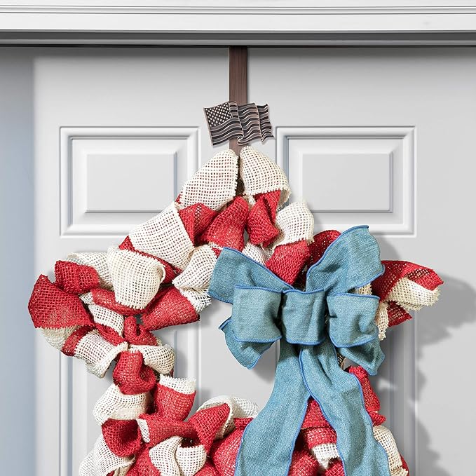 Haute Decor Adapt Adjustable Length Wreath Hanger with Interchangeable Icons (Oil Rubbed Bronze-Flag/Reindeer/Pumpkin/Fleur de lis) - 4 Wreath Hangers in 1 - Door Wreath Hanger for Every Season