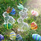 H&D HYALINE & DORA Crystal Easter Bunny Figurines, Spring Easter Rabbit Decor Statue, Crystal Clear Animal Sculpture Centerpiece Table Home Decoration, Pack of 4