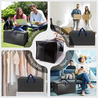 Heavy Duty Extra Large Moving Bags W/Backpack Straps - Strong Handles & Zippers, Storage Totes For Space Saving, Fold Flat, Alternative to Moving Box and Storage Bin (Set of 6, Black)