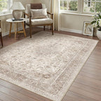 Beige Area Rug 3x4 Washable Office Entryway Vintage Carpet Low Pile Non Slip Distressed Door Mat Soft Traditional Retro Oriental Small Accent Throw Rug Kitchen Bedroom Bathroom Dining Room