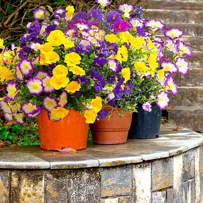 Artificial Faux Flowers for Outdoors, 12 Bundles Artificial Plants Outdoor UV Resistant, Fake Morning Glory Silk Flowers for Outside Planter Porch Patio Yard