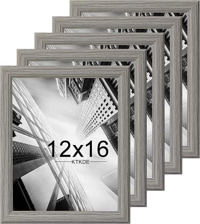 KTKDE 12x16 Picture Frame Set of 5, Wooden frames Grey, Vertical & Horizontal Wall Hanging for Wall Display,Studio Gallery Photo Frame for Photos, Posters & Art Prints