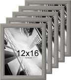 KTKDE 12x16 Picture Frame Set of 5, Wooden frames Grey, Vertical & Horizontal Wall Hanging for Wall Display,Studio Gallery Photo Frame for Photos, Posters & Art Prints