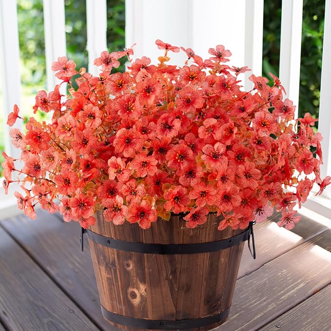 Artificial Fall Flowers Fake Mums for Outdoor Autumn Decoration, 12 Bundles Faux Silk Orange Yellow Mums Daisy Look Real UV Resistant for Outside Home Porch Patio Planter