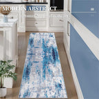 Ciicool 2x6 Washable Runner Rug, Modern Abstract Hallway Rugs Runner, Non-Slip Thin Accent Rug Lightweight Grey Blue White Print Distressed Carpet for Laundry Entryway Bedroom Kitchen Indoor