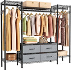 Heavy Duty Garment Rack Clothes Rack,Large Metal Closet Organizer System Storage Wardrobe,Freestanding Clothing Rack with 8 Adjustable Wire Shelves&3 Hang Rods,MaxLoad 900lbs