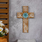 TRENDIN Rustic Cross Decor for Wall, Wooden Decorative Wall Cross with Metal Flowers, Bless Our Family Christian Home Decor, Farmhouse Hanging Art for Living Room, Entryway, Bedroom