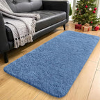 OLANLY 2x5 Machine Washable Runner Rugs for Hallway, Soft Fluffy Shaggy Bedside Rugs for Bedroom, Living Room, Indoor Floor Carpet for Kids Girls and Boys, Home Decor Aesthetic, Blue