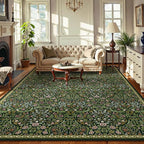 Moynesa Floral 10x14 Area Rugs for Living Room, Green Extra Large Rug for Bedroom Boho Washable Dining Room Rug, Non Slip Ultra Thin Soft Floor Carpet for Home Office Farmhouse, Green
