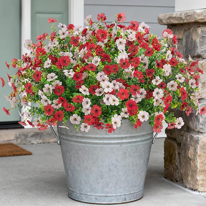 Artificial Fake Flowers Plants for Outdoor Spring Summer Decor, 12 Bundles Faux Silk Flowers for Outdoor Outside Planter Colorful Daisy UV Resistant Look Real for Front Door Porch Patio Yard