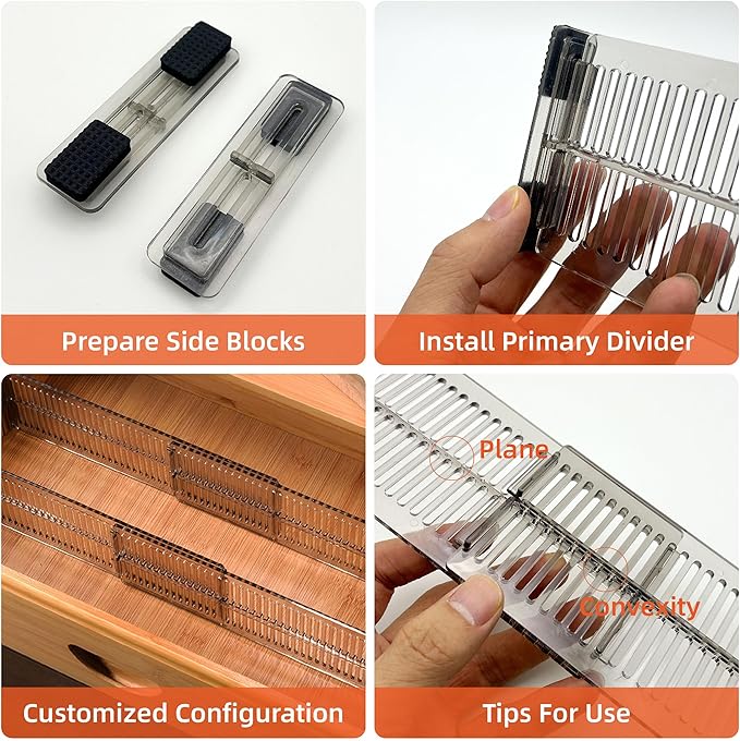 Adjustable Drawer Dividers for Clothes - 4 Pack Transparent Dresser Organizers, Shallow Drawer Dividers for Clothes, Kitchen, Office, Bathroom Storage