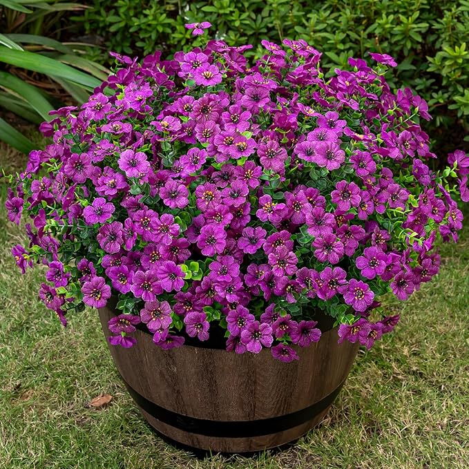 Lnoicy 20 Bundles Artificial Flowers for Outdoor Fake Plants for Spring Decoration,Faux Eucalyptus Flowers for Planter UV Resistant Lifelike for Home Porch Garden（Fuchsia）