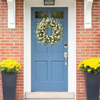 Sggvecsy White Daisy Wreath 24 Inch with Fake Silk Floral Green Eucalyptus Leaves and Lavender for Spring Summer Front Door Window Wall Wedding Farmhouse Festival Decor