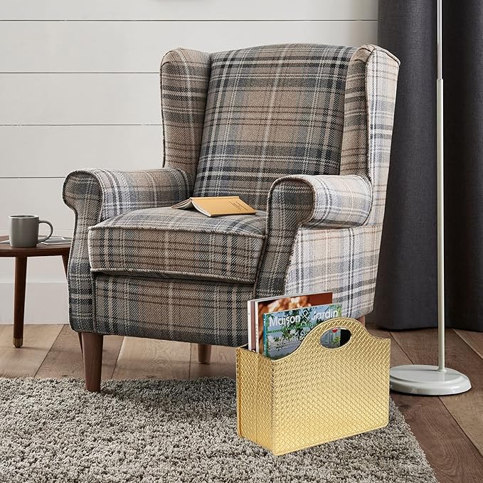 HofferRuffer Magazine Basket Holder, Foldable Magazine Rack, Document File Holder Organizer, File Folder, Newspaper Storage Bin Organizer for Home or Office (Gold)