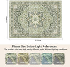 6×9 Machine Washable Rug for Living Room, Boho Vintage 6×9 Area Rug，Distressed Accent Low Pile Ultra Soft Large Carpet for Bedroom Bathroom Dining Room, Floral/Green