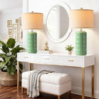 PARTPHONER 23" Farmhouse Modern Ceramic Table Lamp Set of 2 - Sage Green Bedside Lamps for Bedroom & Living Room, Nightstand, Desk, End Table