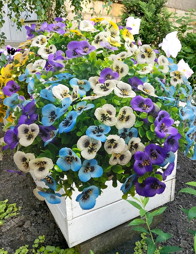 Artificial Flowers for Outdoors Fake Plants, 12pcs Fake Flowers Artificial Plants Outdoor UV Resistant,Silk Faux Flowers Shrubs Greenery Plants for Porch Garden Patio Window Box Decor