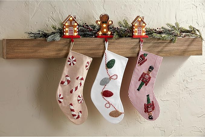 Mud Pie Beaded Christmas Stocking, Lights, 19" x 11 1/2"
