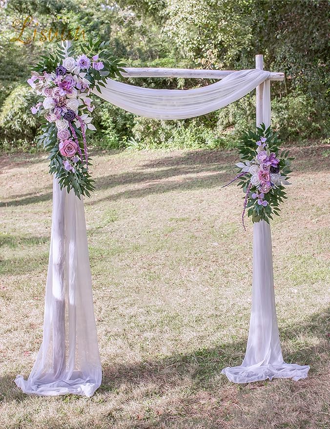 Lisuun Wedding Arch Flowers, Artificial Flowers for Decoration, 2pcs Flower Swag and 1 pcs Semi-Sheer Chiffon Table Runner Swag for Beautiful Dream Wedding Ceremony Floral Decor - Pack of 3