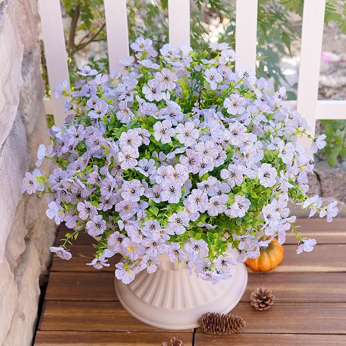 Artificial Faux Flowers Plants for Outdoors Spring Summer Decoration,12 Bundles Realistic Fake Plants Silk Daisy Flowers UV Resistant Greenery for Outside Planters Front Porch Patio Garden Home(White)