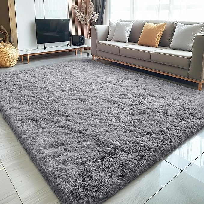 OLANLY 6x7 Area Rugs for Living Room Bedroom, Machine Washable Soft Fluffy Shaggy Bedside Rug, Indoor Floor Carpet for Kids Girls and Boys, Dorms, Nursery Rooms, Home Decor Aesthetic, Light Grey