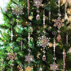 Giegxin 32 Pcs Crystal Christmas Ornaments Crystal Hanging Snowflakes Acrylic Xmas Tree Icicle Drop Decorations with Hooks for Christmas Snow Party Winter(Champagne)