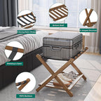 Smuxee Fully Assembled Black Walnut Luggage Racks Pack of 2, Upgraded Bamboo Foldable Suitcase Stand with 5 Nylon Straps, Luggage Holder with Shelf for Guest Room Bedroom Hotel