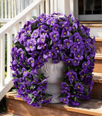 HyeFlora Artificial Flowers for Outdoors 2pcs Faux Silk Pansy Vines Lush UV Resistant Fake Hanging Flower Plants for Outside Porch Yard Patio Window Box (Dark Purple)