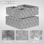 Posprica Drawer Organizer Bins,Woven Strap Storage Box Cube Basket Containers Divider for Organizing drawers, Shelves, Closets, Cabinets, Dressers and Countertops,set of 4, Light Grey