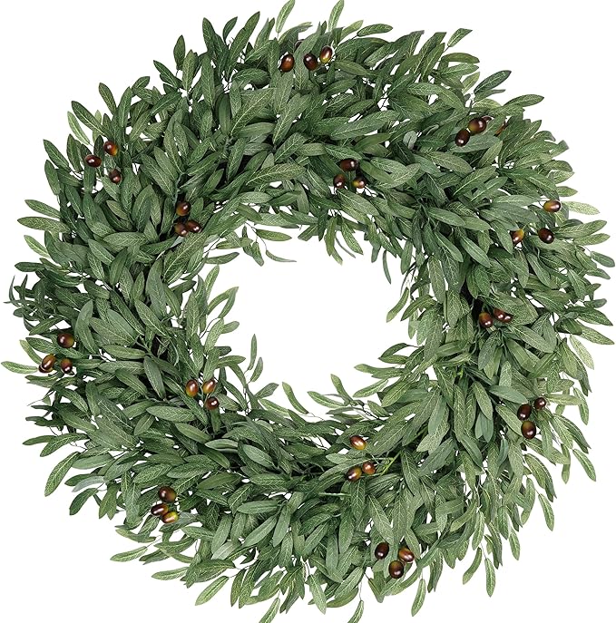 32 Inch Large Olive Wreaths for Front Door, Artificial Large Spring Summer All Seasons Year Round Green Lush Olive Branch Wreath for Home Farmhouse Porch Window Outdoor