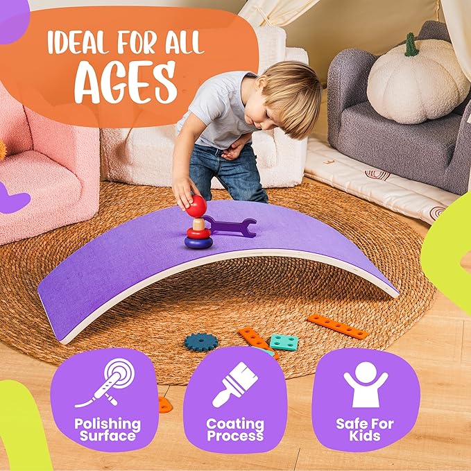 Ultimate Wooden Wobble Balance Board for Kids by bagacootha – Wooden Toddler Toys & Kids Rocker for Endless Play & Imagination | 32" Wobble Balance Board with Felt Base.
