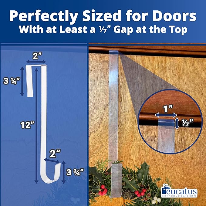 Non-Scratch 100% Clear 12In Xmas Wreath Hanger 1Pk. Best Long Hooks for Indoor or Outdoor Holiday Home Decor. Slim Christmas Wreaths Holders Hang Fall Halloween Decorations Over Front or Storm Door.