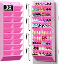 10-Tier Over the Door Shoe Organizer, 20 Pockets Holds 20-30 Pairs, Heavy-Duty Oxford Fabric with Hexagon Mesh for Boots & Sneakers- Pink