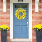 Sggvecsy Spring Wreaths for Front Door 21 Inches Artificial Forsythia Flower Wreath Summer with Yellow Daisy Lavender Green Leaves Silk Floral for Wall Home Indoor Outdoor Decor