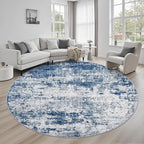 Round Area Rug for Living Room: 8 ft Washable Modern Abstract Soft Thin Rug Indoor Floor No Slip Stain Resistant Carpet for Bedroom Dining Room Farmhouse Nursery Home Office - Blue
