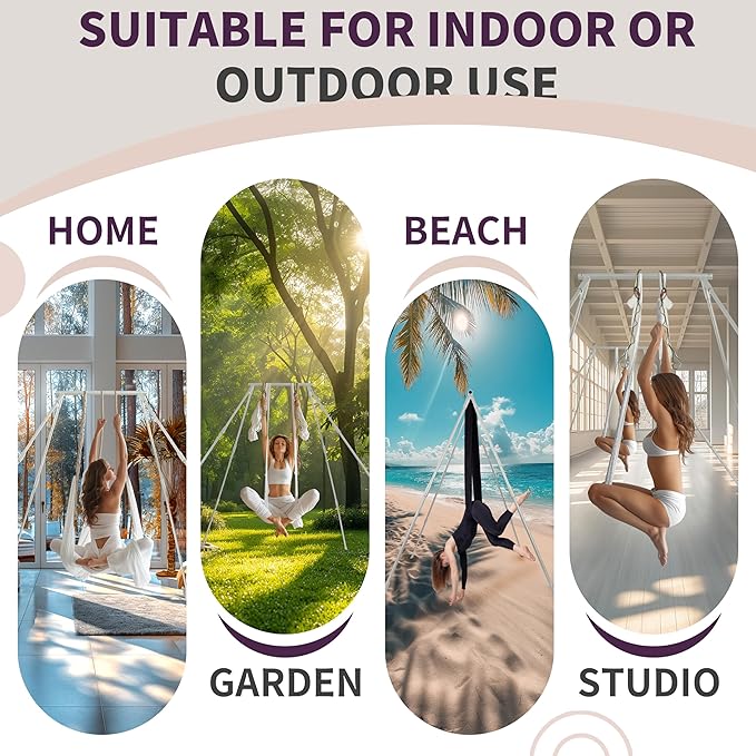 Kojem Aerial Silk Fabric Yoga Swing Kit For Fitness Yoga Inversions Flexibility Core Strength Dance White Nylon Fabric 6.6/13.1 Yards