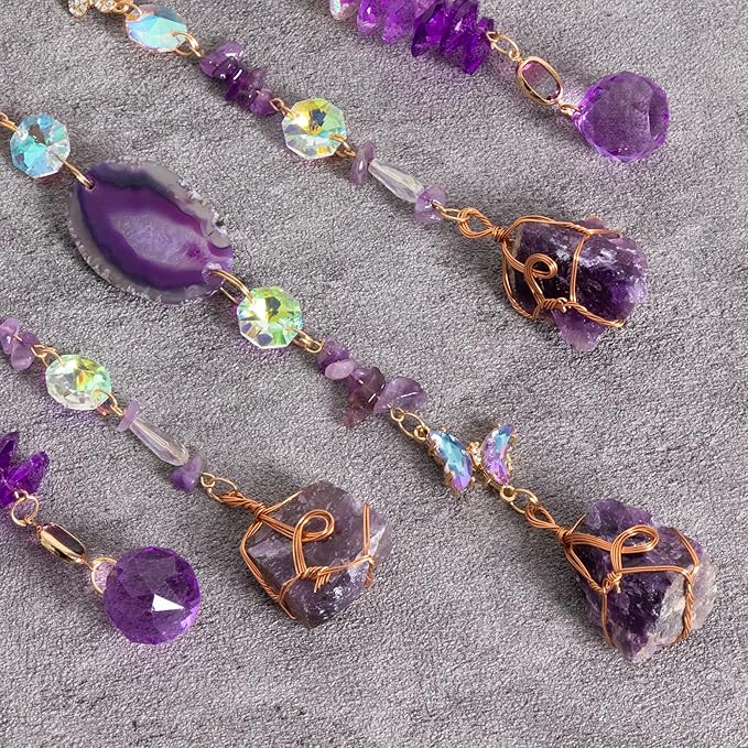 Amethyst Crystal Dream Catchers Purple Dream Catcher Wall Window Hangings Crystal Sun Catchers Prism Hanging Bedroom Home Decor Gifts for Girls Boys Adults