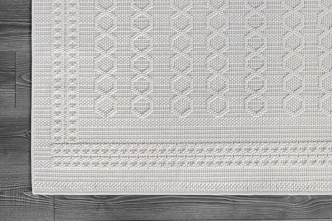 Micro Loop Indoor Rug White 9x12 Boho Geometric Neutral Area Rugs for Living Room Soft Luxury Modern Low and High Pile Durable Stain Resistant Non-Shedding Indoor Area Carpet 9 x 12